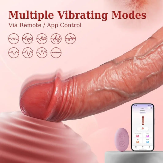7.9 IN Penis Extender Sleeve with Cock Ring, App Remote Controlled 9 Mode Vibrating, Thrusting & Heating Sex Toy