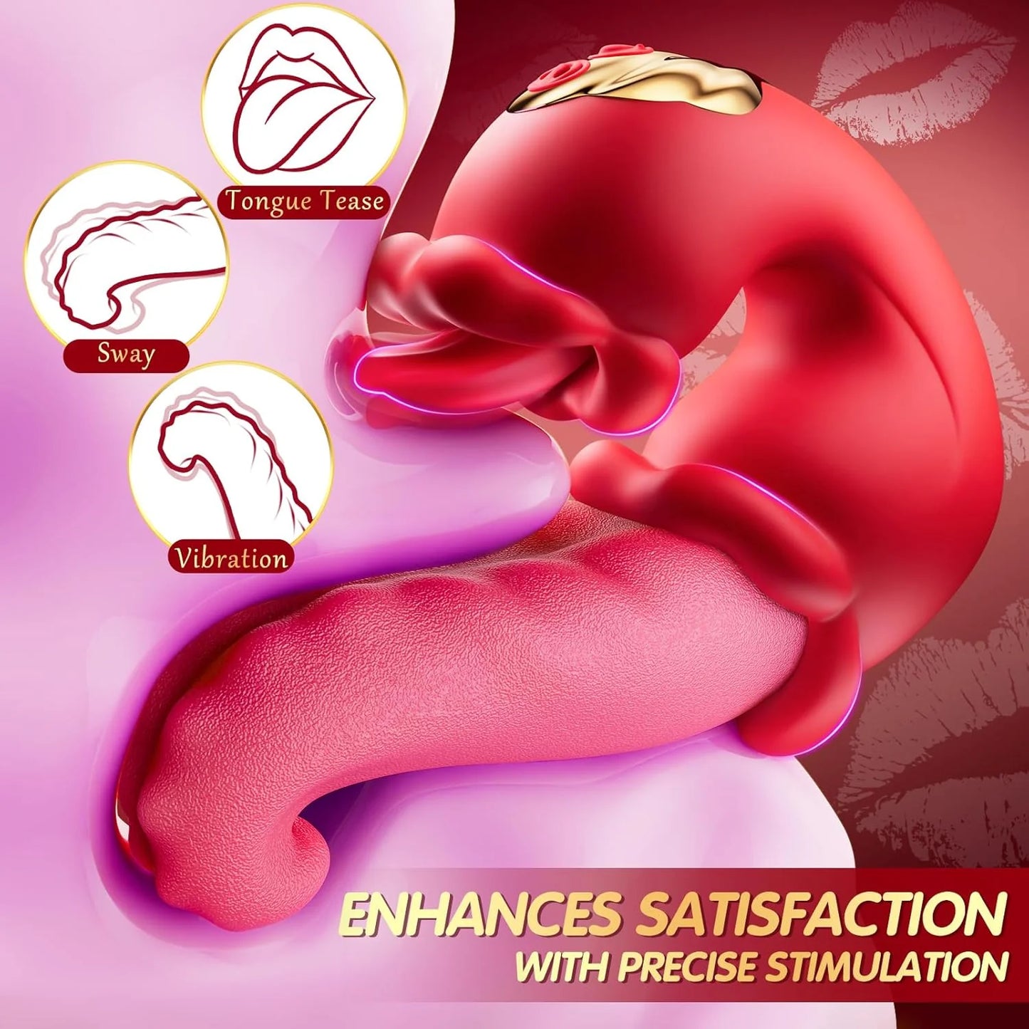 C-Rose-Tongue Thrusting Vibrator with 10 Licking Clitoral & 10 Vibration Modes