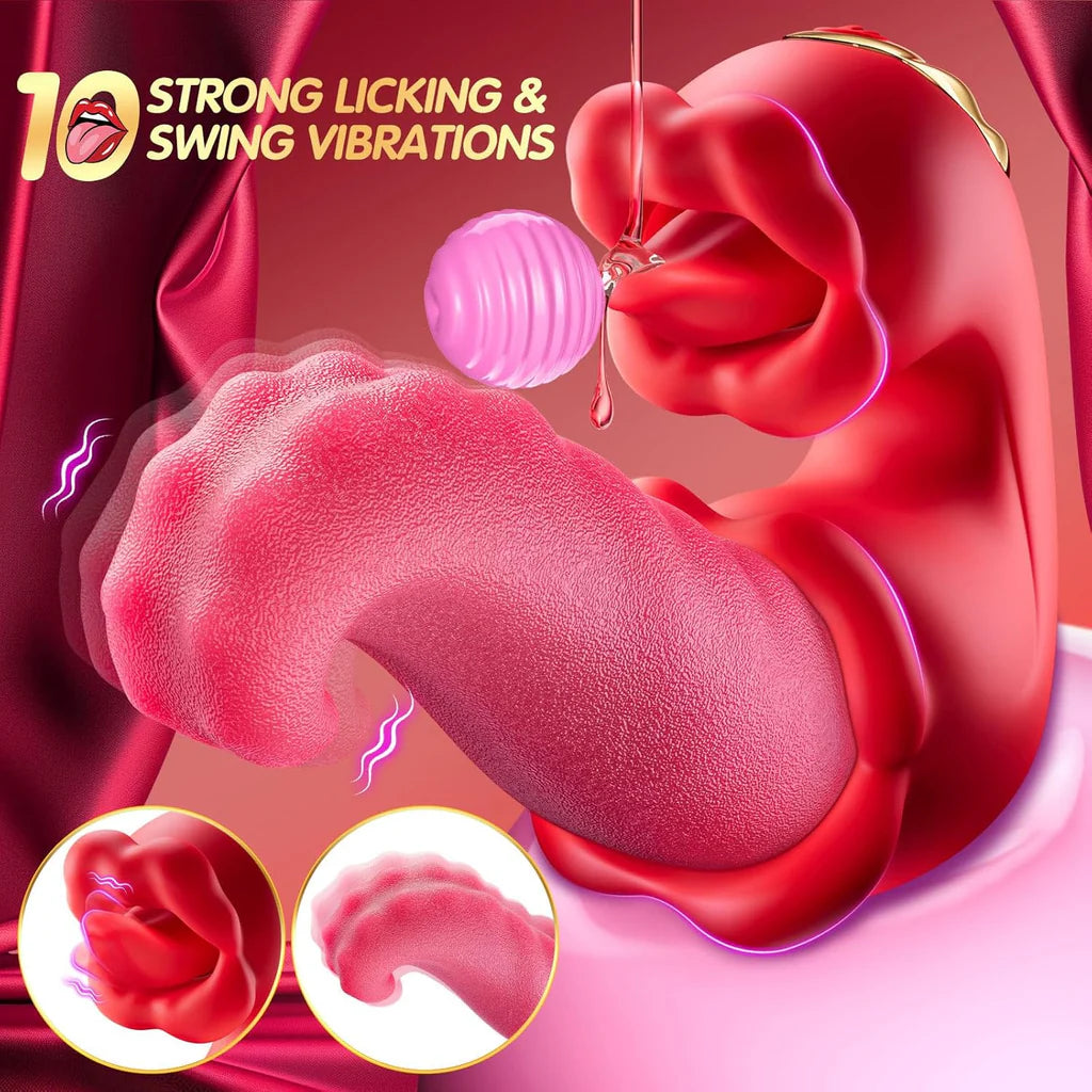 C-Rose-Tongue Thrusting Vibrator with 10 Licking Clitoral & 10 Vibration Modes