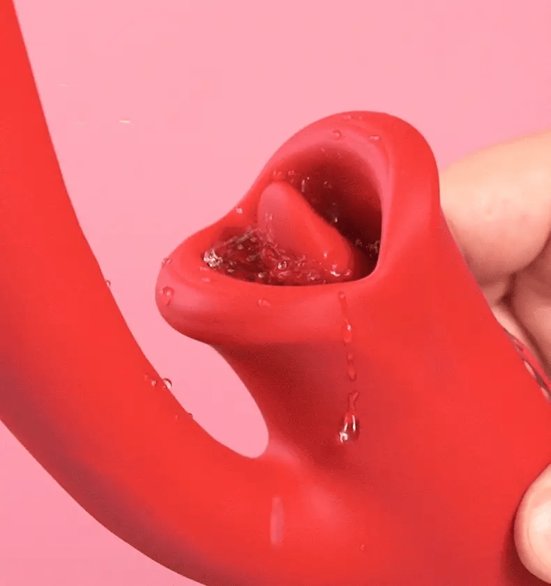 Mouth-Shaped Biting & Flapping Sucking G-Spot Vibrator Dildo