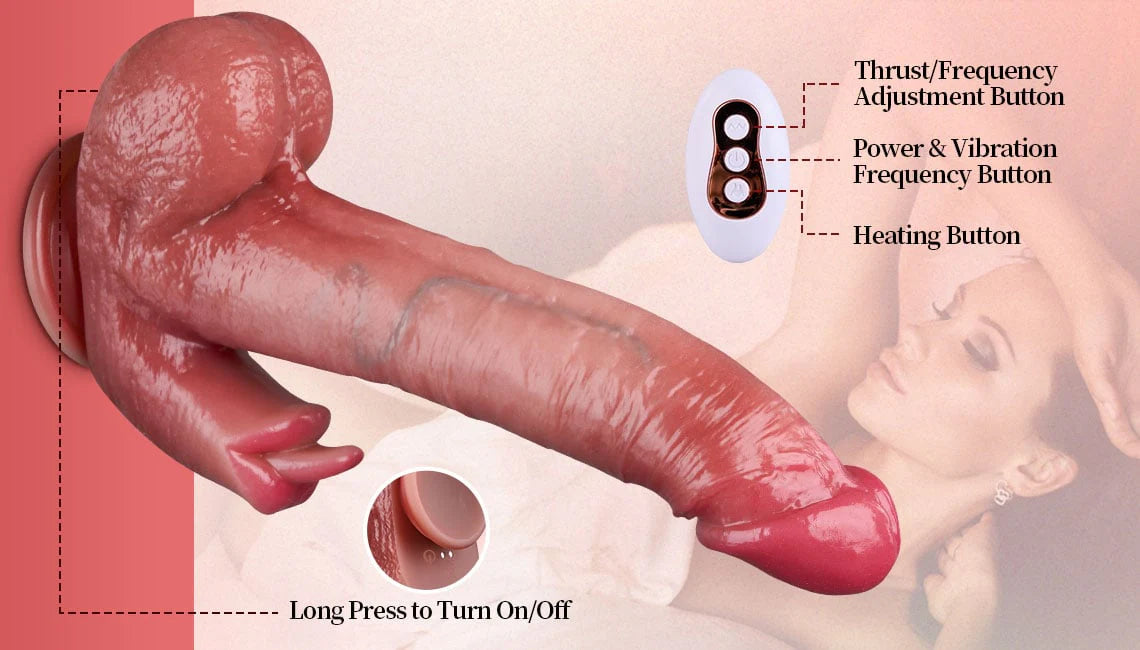 Licking-Heating Thrusting Swinging Lifelike Dildo Vibrator, Suction Cup Dildo