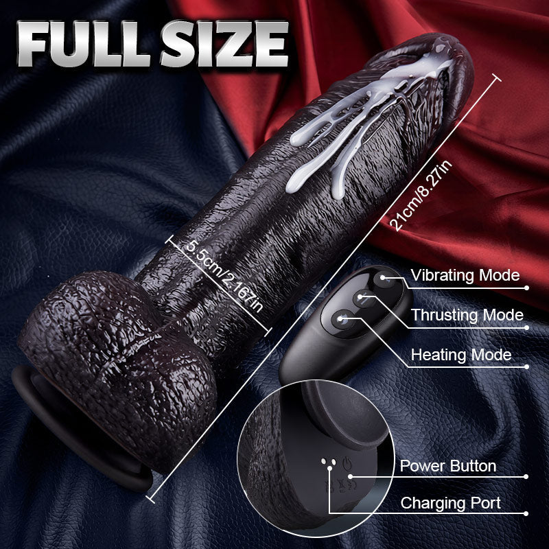 Kronos - 8.27'' Thick Black Thrusting Dildo with Heating, Intense Girth for Deep Filling Stretch