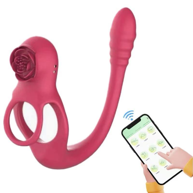 Double Penis Ring Stimulate Erection 10X Vibrating Cock Ring App Control