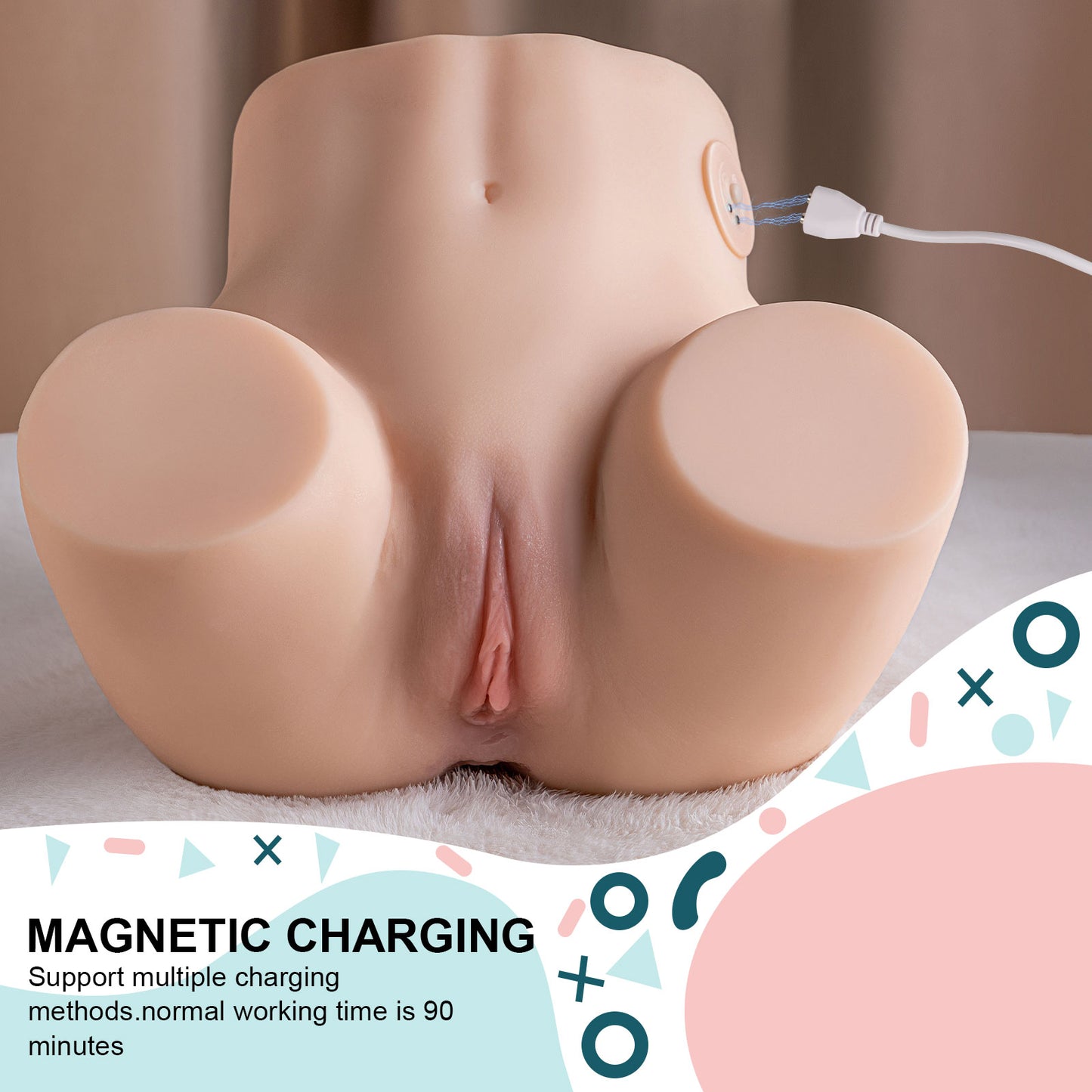 Rose-Life-sized Vibrating Sex Doll Torso with Realistic Butt & Vagina, 2 in 1 Love Doll Torso