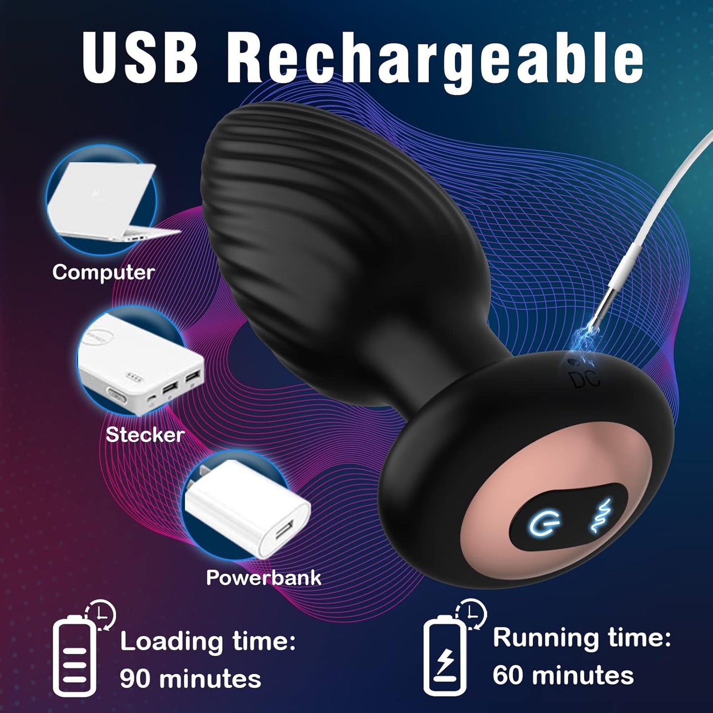 Anal Toys Anal Plug with 7 Rotation & 7 Vibration Anal Vibrators
