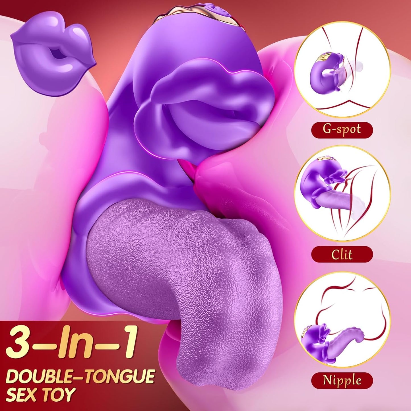 C-Rose-Tongue Thrusting Vibrator with 10 Licking Clitoral & 10 Vibration Modes