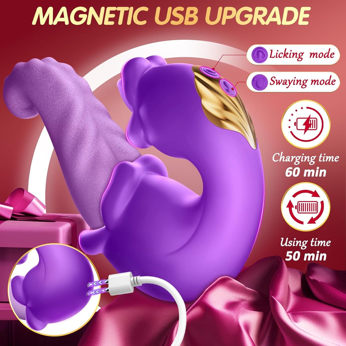 C-Rose-Tongue Thrusting Vibrator with 10 Licking Clitoral & 10 Vibration Modes