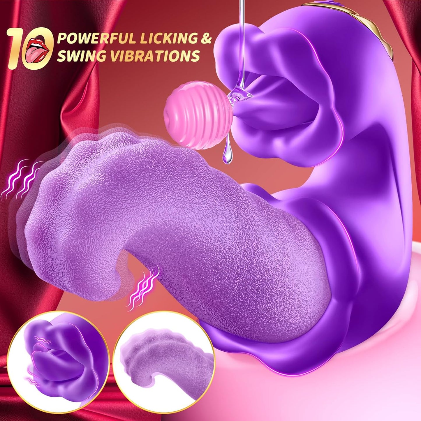 C-Rose-Tongue Thrusting Vibrator with 10 Licking Clitoral & 10 Vibration Modes