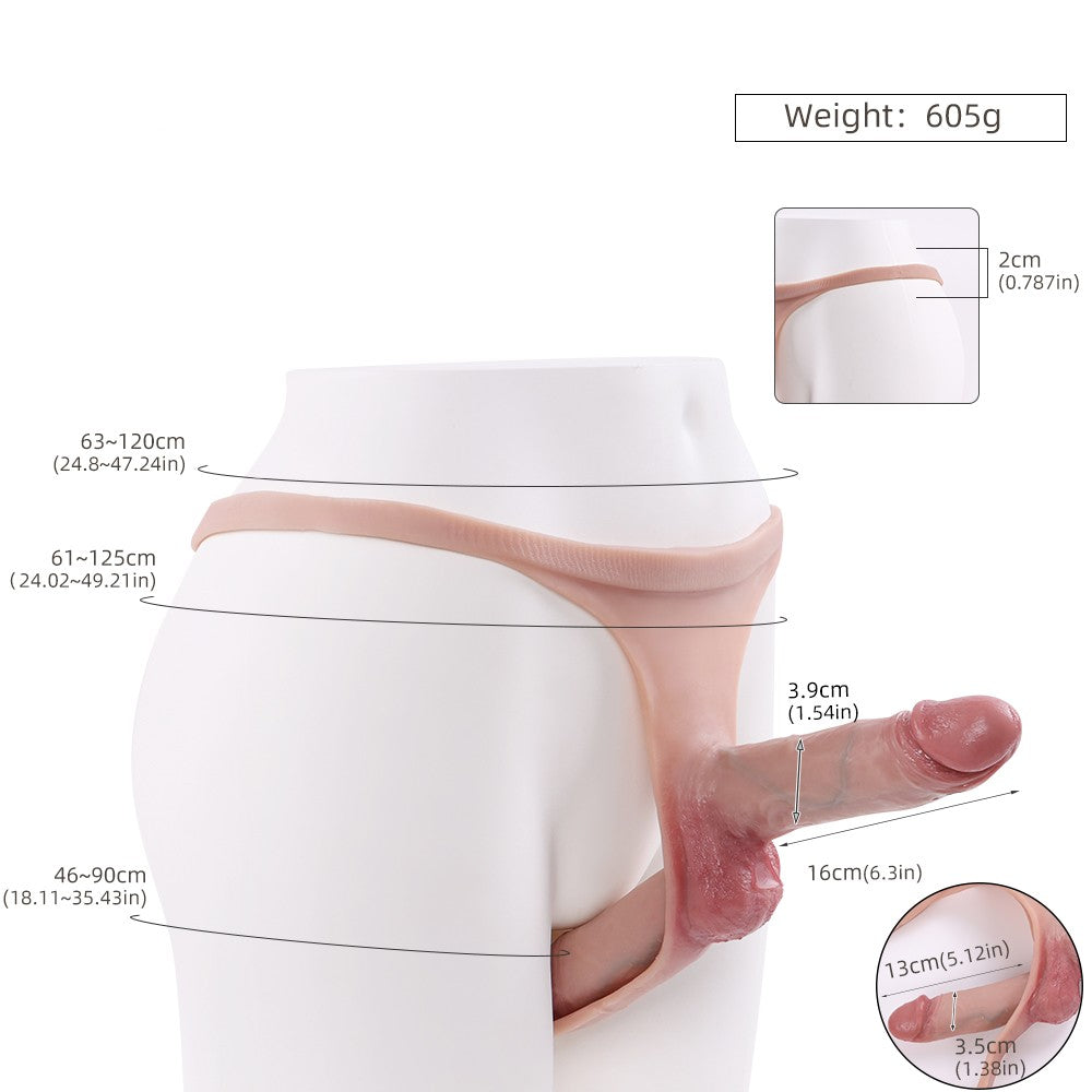 One-Piece Brief-Style Silicone Strap-On with Dual Solid Shafts