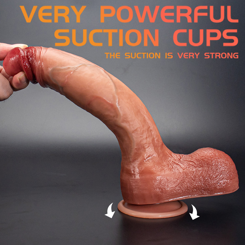 Realistic Big Silicone Dildo with Strong Suction Cup(Coffee & Flesh)