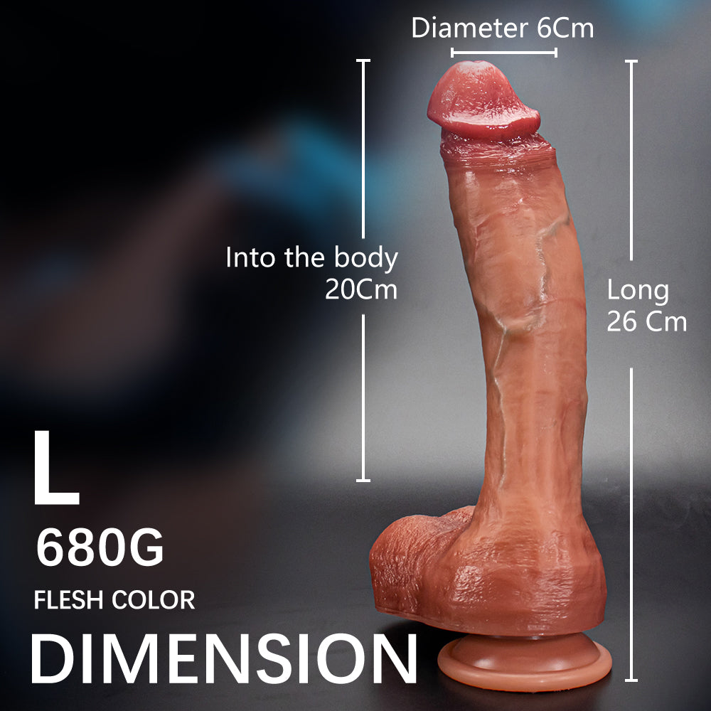 Realistic Big Silicone Dildo with Strong Suction Cup(Coffee & Flesh)