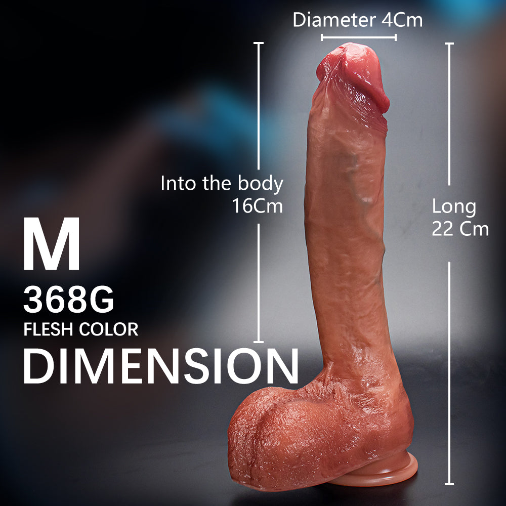 Realistic Big Silicone Dildo with Strong Suction Cup(Coffee & Flesh)