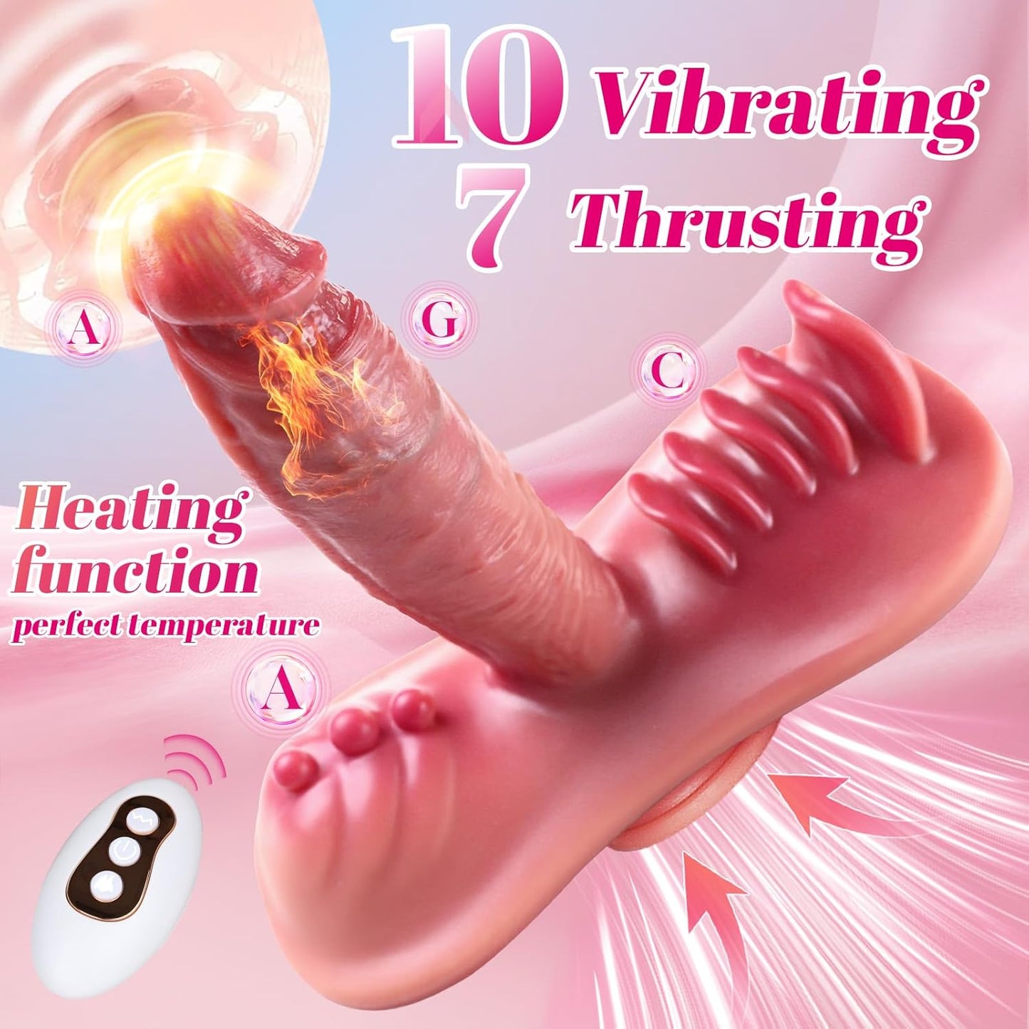 6.69 IN Women Sex Toy Riding Grinding Thrusting Dildo, APP Remote Control 6 in 1 Thrusting & Vibrating & Heating, Sit and Ride Strap on Dildo with Suction Cup