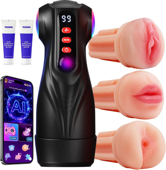3 in 1 Male Masturbator Stroker with 9 Sucking Thrusting Rotating & 9 Licking Modes