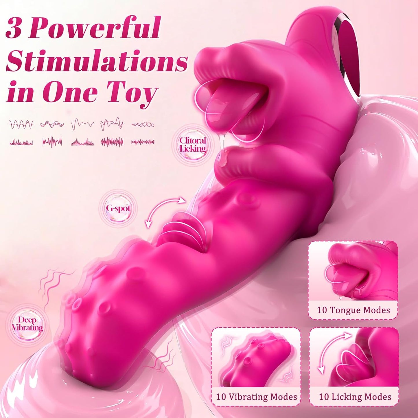 Rosered 3 in 1 Vibrator, G Spot Tongue Licking & Vibrating Massager