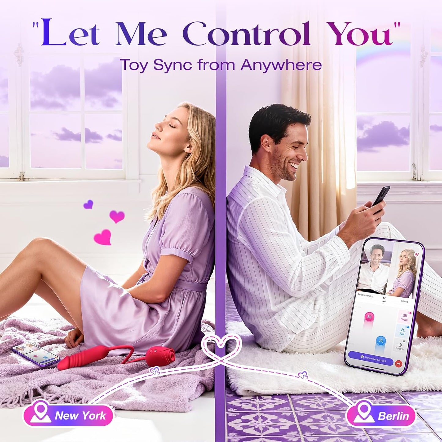 Rose Toy with Thrusting, Vibrating, Sucking Modes for Clitoral Nipple Stimulation Anal Double-Ended G Spot Vibrator Dildo App Control