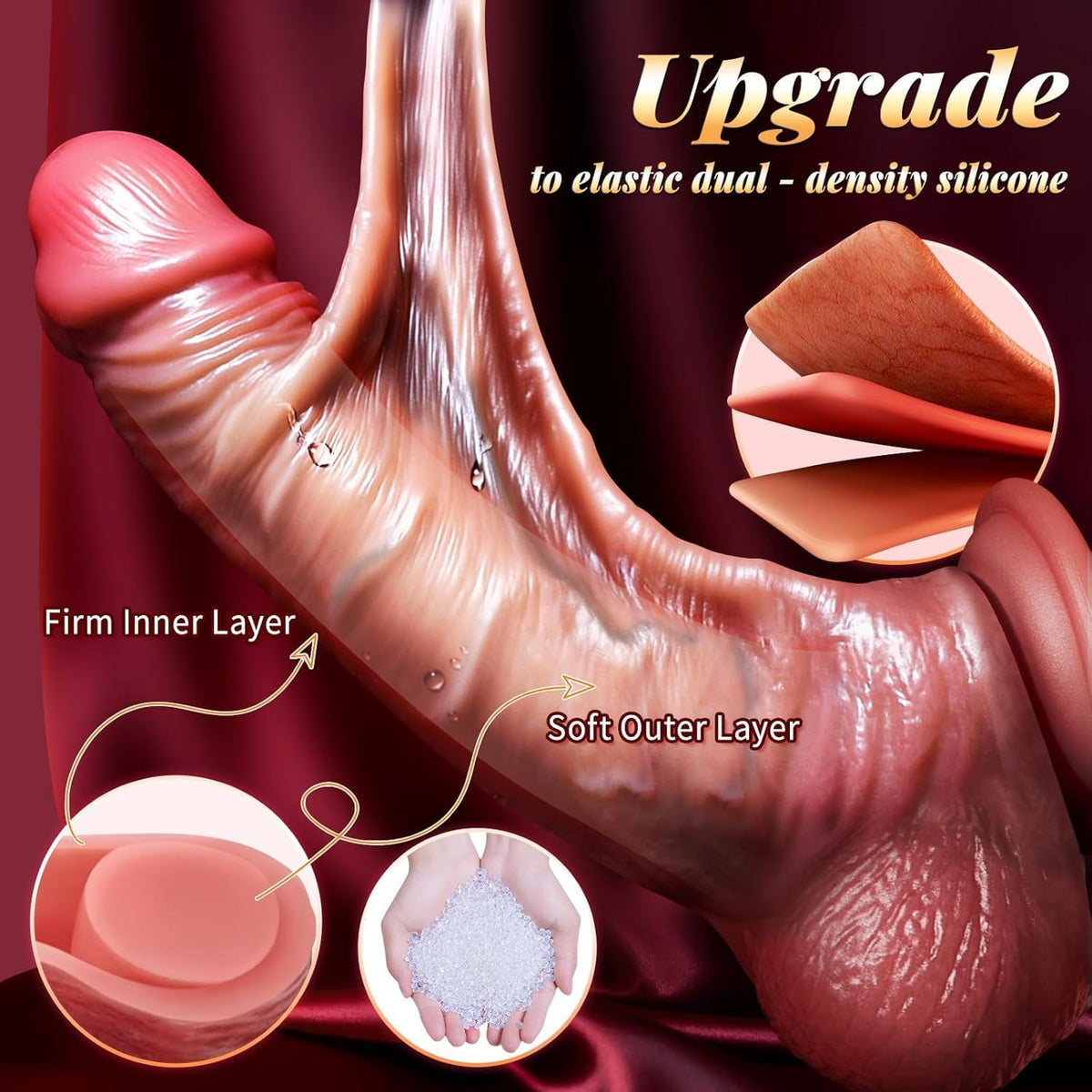 Andy | 8.5" x 1.6" Brown/Flesh Sliding Skin Dildo With Moving Balls & Suction Cup