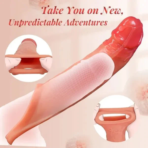 7.9 IN Penis Extender Sleeve with Cock Ring, App Remote Controlled 9 Mode Vibrating, Thrusting & Heating Sex Toy