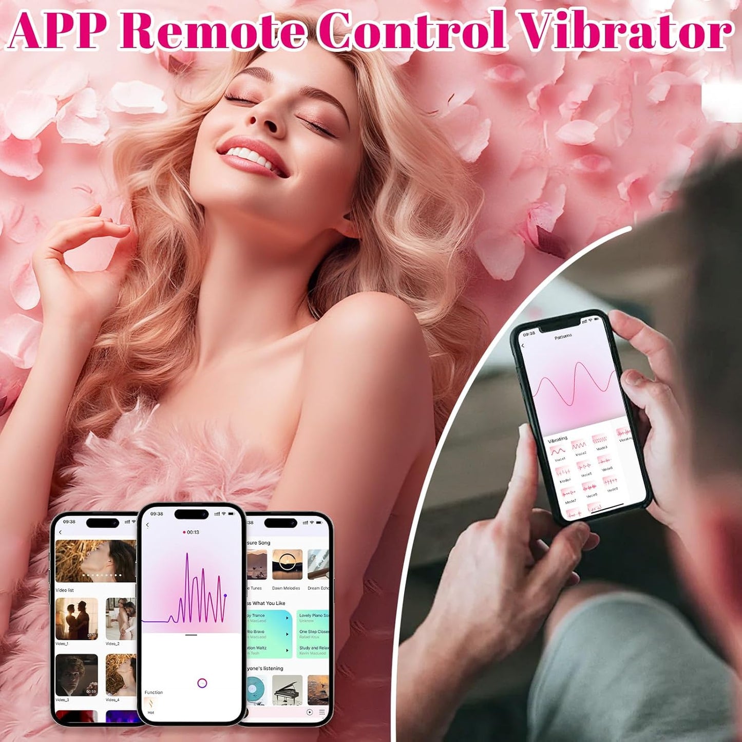 6.69 IN Women Sex Toy Riding Grinding Thrusting Dildo, APP Remote Control 6 in 1 Thrusting & Vibrating & Heating, Sit and Ride Strap on Dildo with Suction Cup