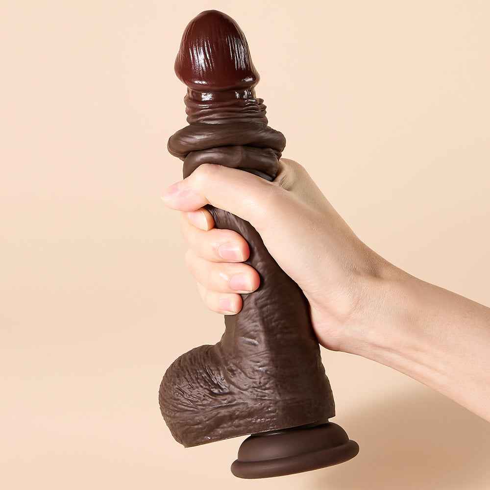 Andy | 8.5" x 1.6" Brown/Flesh Sliding Skin Dildo With Moving Balls & Suction Cup