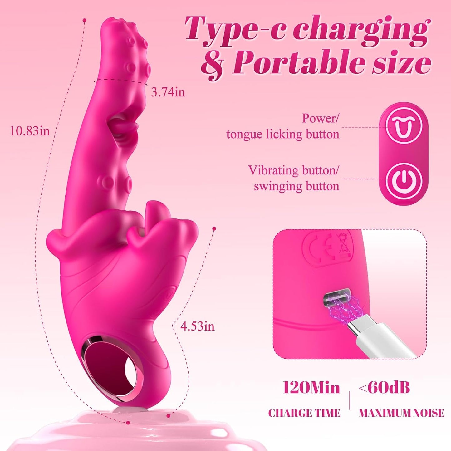 Rosered 3 in 1 Vibrator, G Spot Tongue Licking & Vibrating Massager