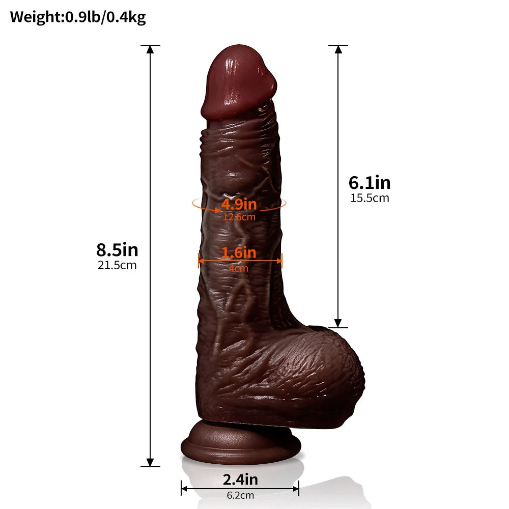 Andy | 8.5" x 1.6" Brown/Flesh Sliding Skin Dildo With Moving Balls & Suction Cup