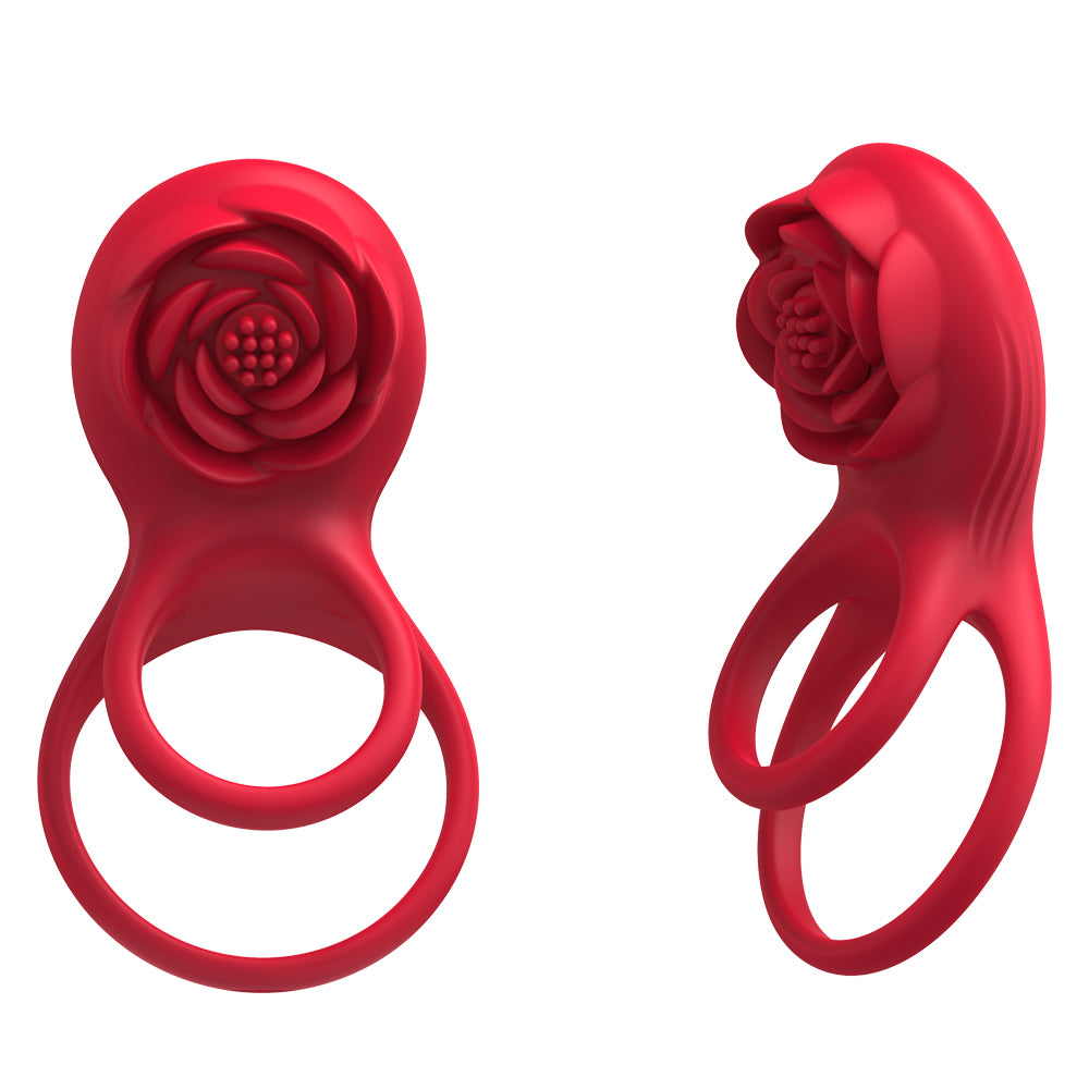 Vibrating Cock Ring with Rose Clitoral Stimulator, 7 Vibrations Male Couple Sex Toy