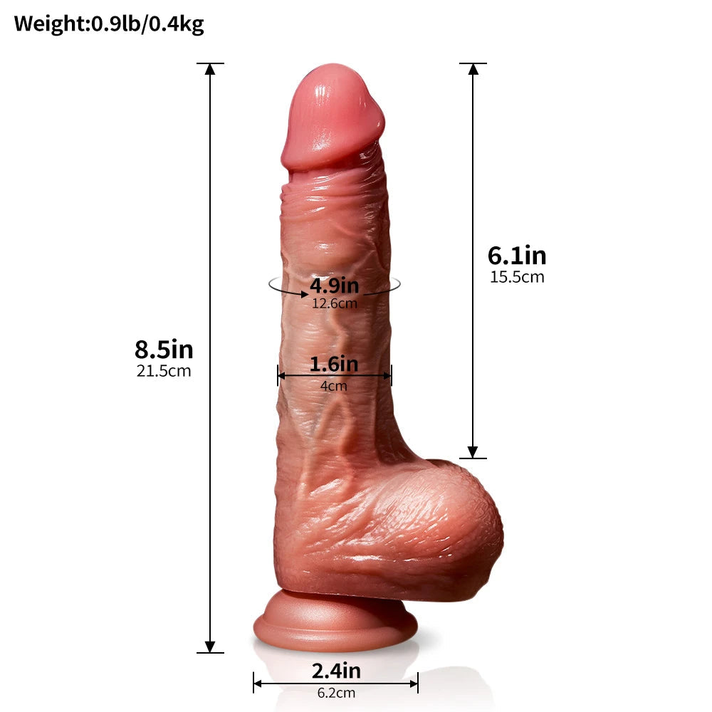Andy | 8.5" x 1.6" Brown/Flesh Sliding Skin Dildo With Moving Balls & Suction Cup