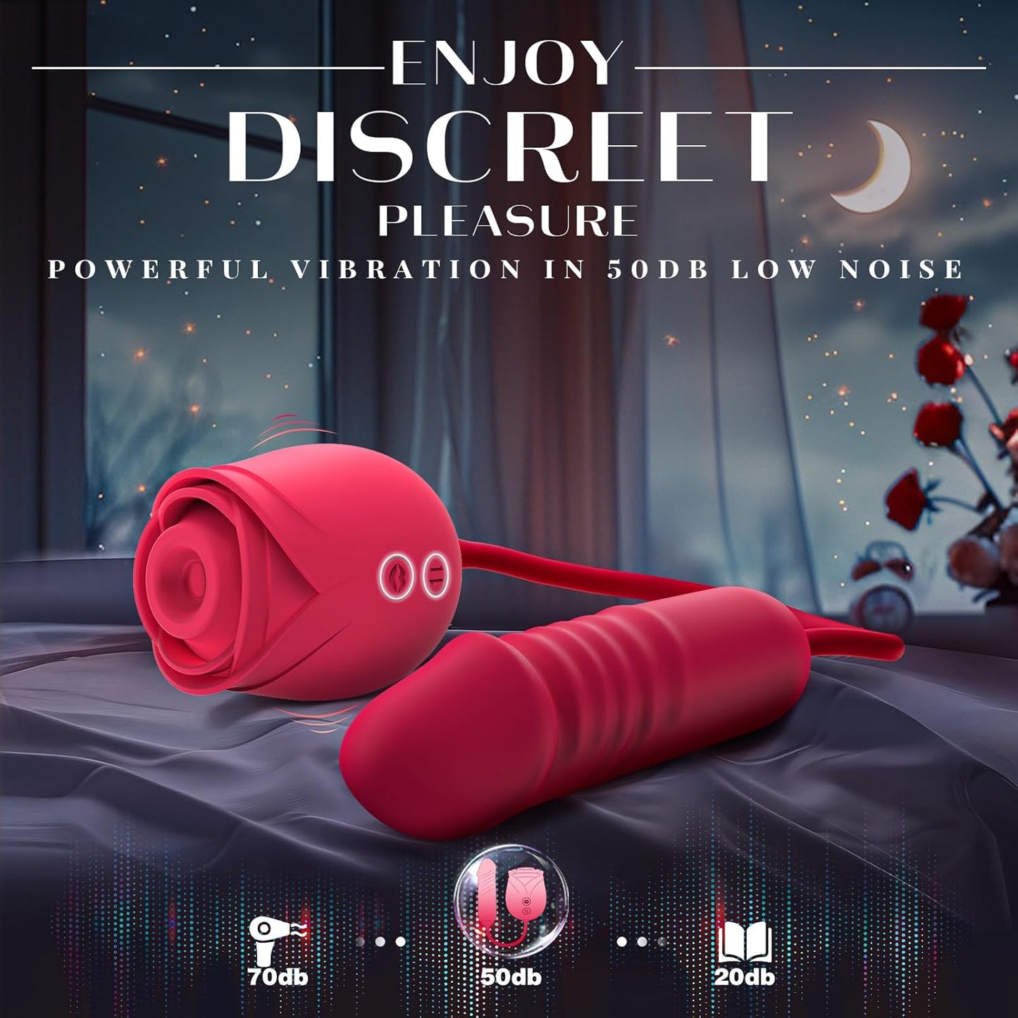 Rose Toy with Thrusting, Vibrating, Sucking Modes for Clitoral Nipple Stimulation Anal Double-Ended G Spot Vibrator Dildo App Control