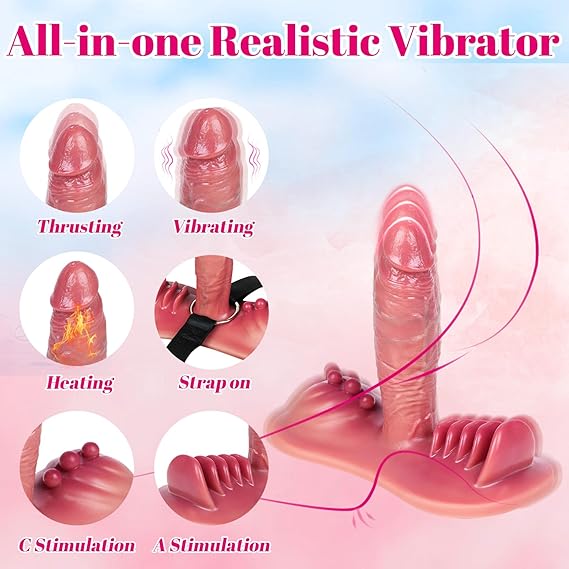 6.69 IN Women Sex Toy Riding Grinding Thrusting Dildo, APP Remote Control 6 in 1 Thrusting & Vibrating & Heating, Sit and Ride Strap on Dildo with Suction Cup