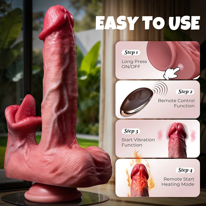 Tongue Tango US Only— 4-in-1 Licking Thrusting Vibrating Heating Dildo | 360° Rotating Tongue | Remote Control