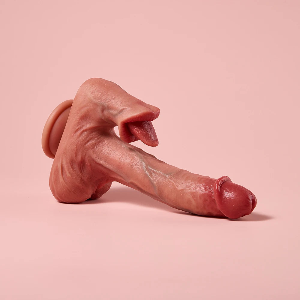 Tongue Tango US Only— 4-in-1 Licking Thrusting Vibrating Heating Dildo | 360° Rotating Tongue | Remote Control