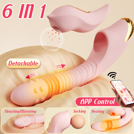 2-in-1 Detachable Dildo Vibrator with Heating, Sucking & Thrusting | App Controlled