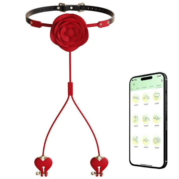 Rose Chain Adjustable Vibrating Nipple Clamps with 9 Modes App Control