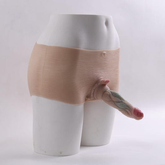 Monster-Strap On Dildo,  2 in 1 with Asshole Opening & Insertable 6.7" Solid Dick(Ivory)