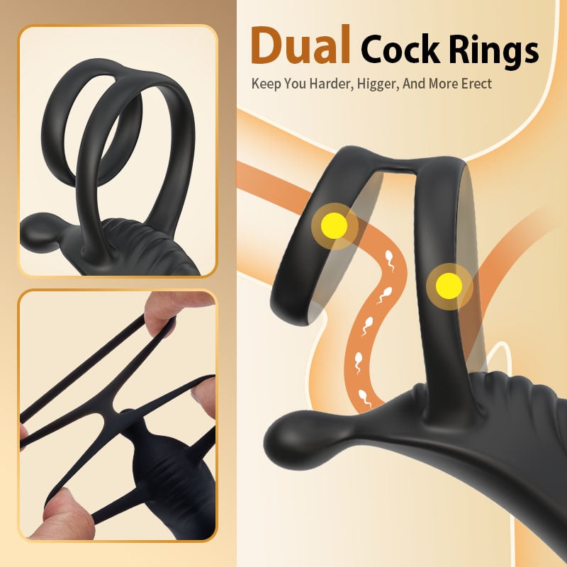 Cyclone-Thrusting Prostate Massager With Double Cock Rings