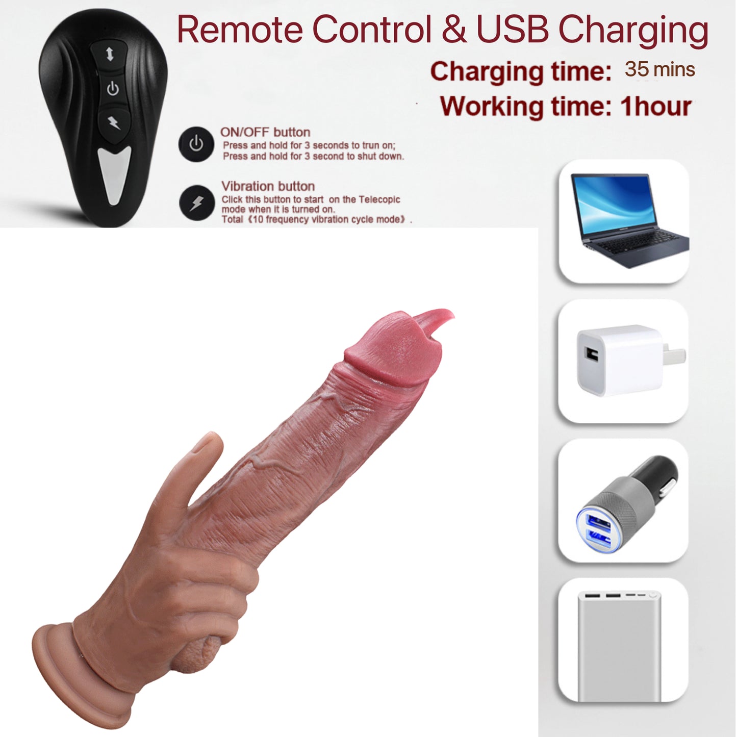 Titan- Licking G-spot Dildo Vibrator, Suction Cup Dildo with 10 Modes