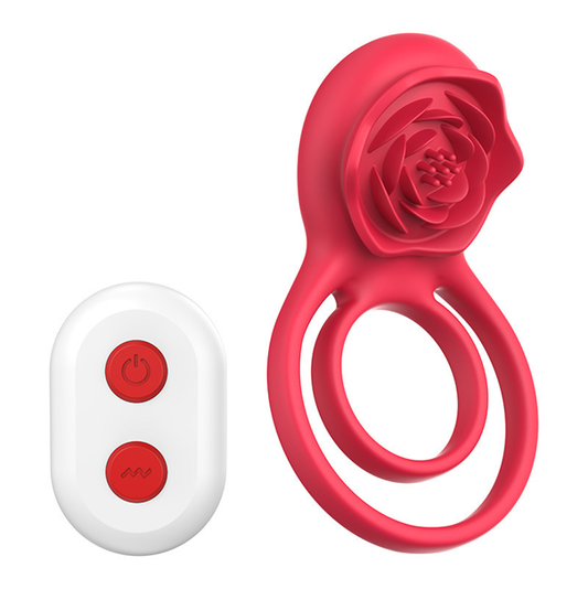 Vibrating Cock Ring with Rose Clitoral Stimulator, 7 Vibrations Male Couple Sex Toy