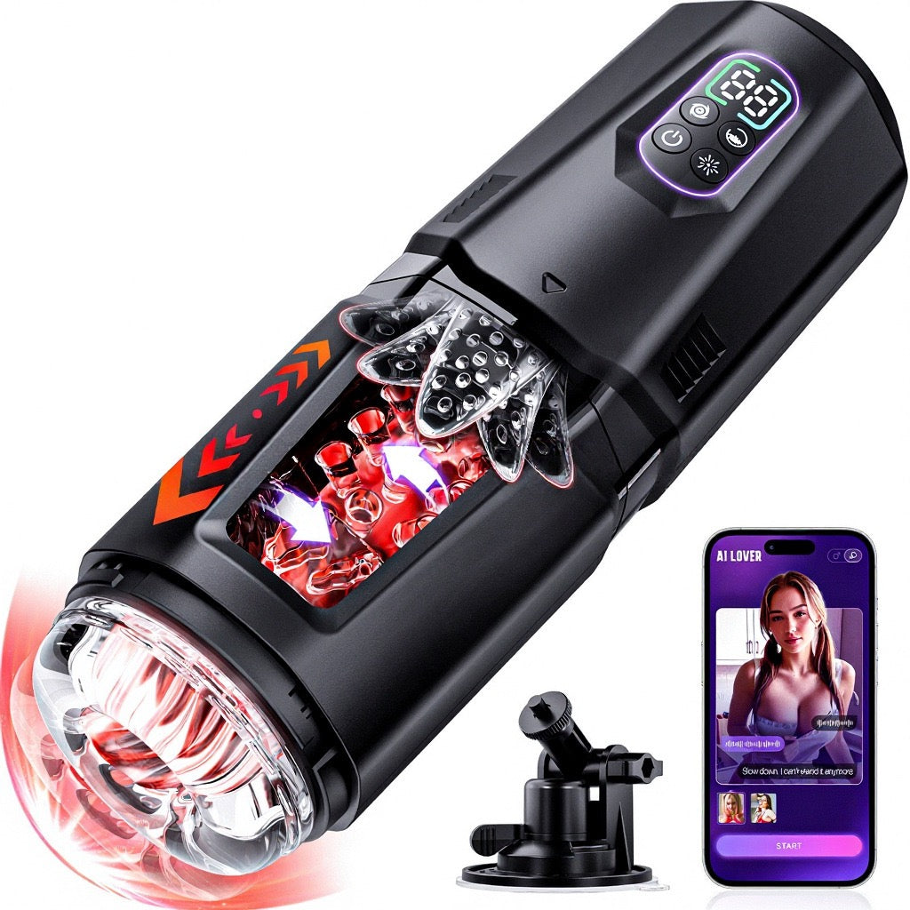AI Penis Pump - Rechargetable Male Masturbator Stroker with Vibrating Thrusting Rotating & Licking Modes