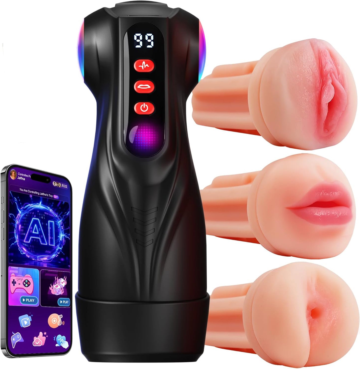 3 in 1 Male Masturbator Stroker with 9 Sucking & 9 Vibrating Modes AI Interactive APP Controlled Pocket Pussy