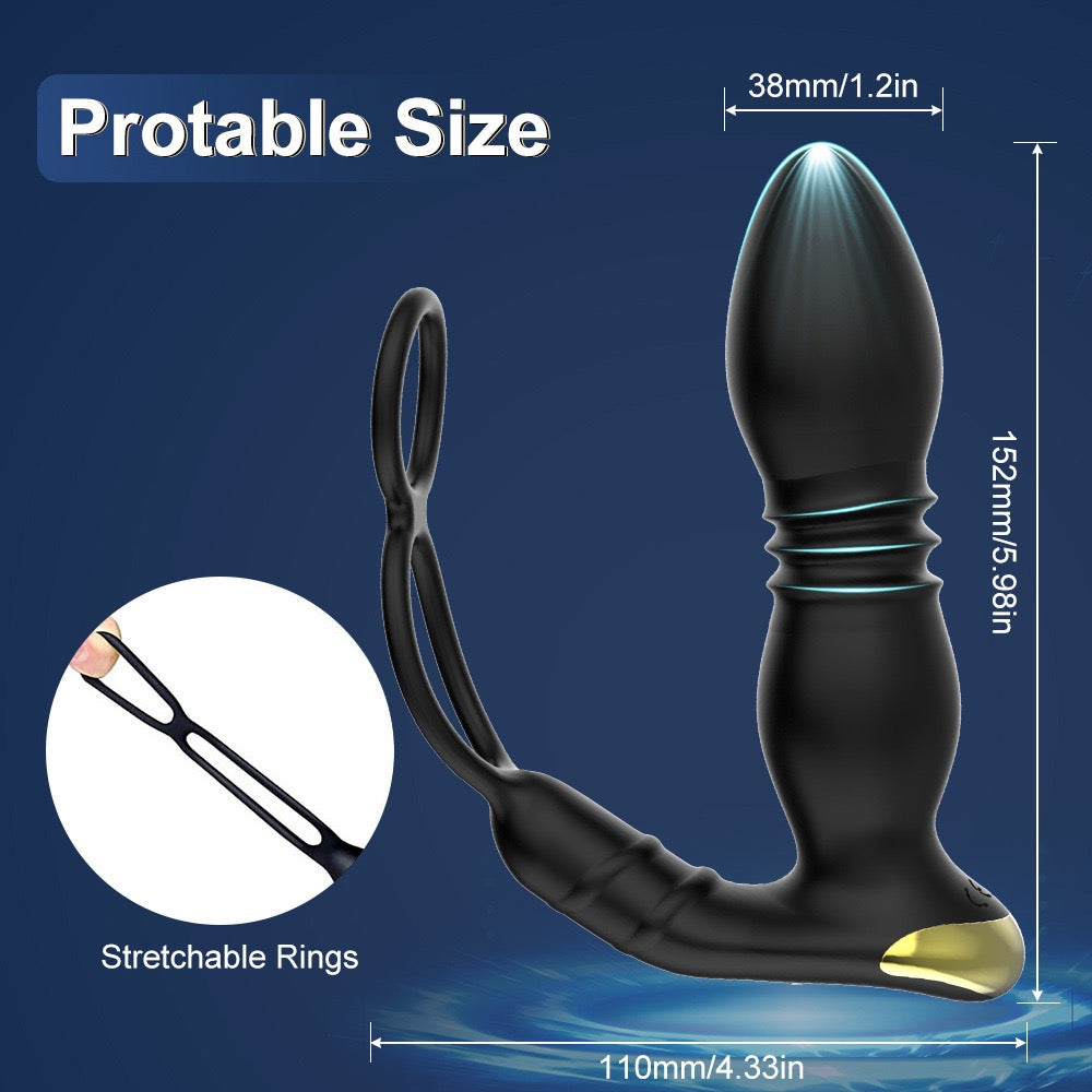 Iphisi New Double Ring Cock Ring Prostate Massager Remote Control Telescopic Anal Plug Vibrator Sex Toy