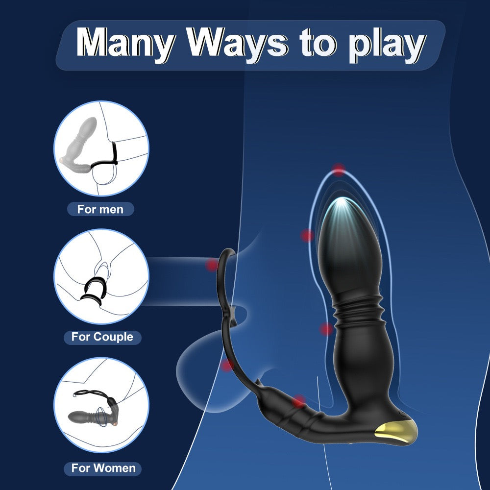 Iphisi New Double Ring Cock Ring Prostate Massager Remote Control Telescopic Anal Plug Vibrator Sex Toy