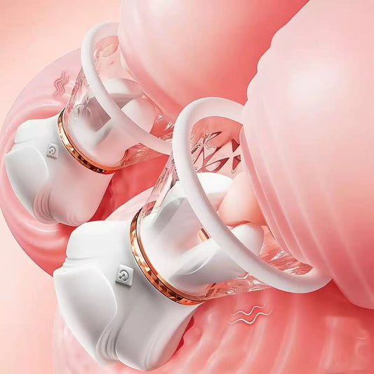 Nipple Toy Vibrators - 1 Pair BDSM Nipple Clamps with 10 Vibration Modes & Manual Sucking Stimulator, Silicone Detachable Sensory Toys