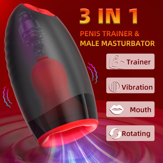 3 in 1 Glans Massage Master Trainer 3 Spinning 5 Suction Male Mastubators