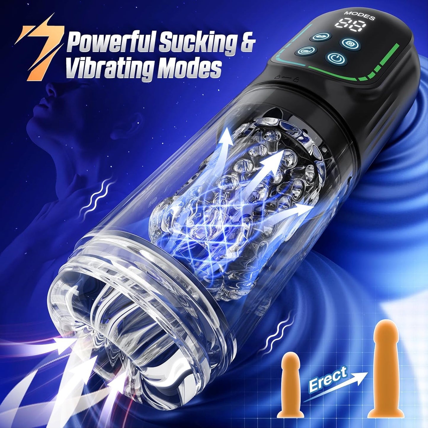 Penis Pump S002- Rechargetable Male Masturbator Stroker with 7 Sucking Thrusting Rotating & 7 Licking Modes