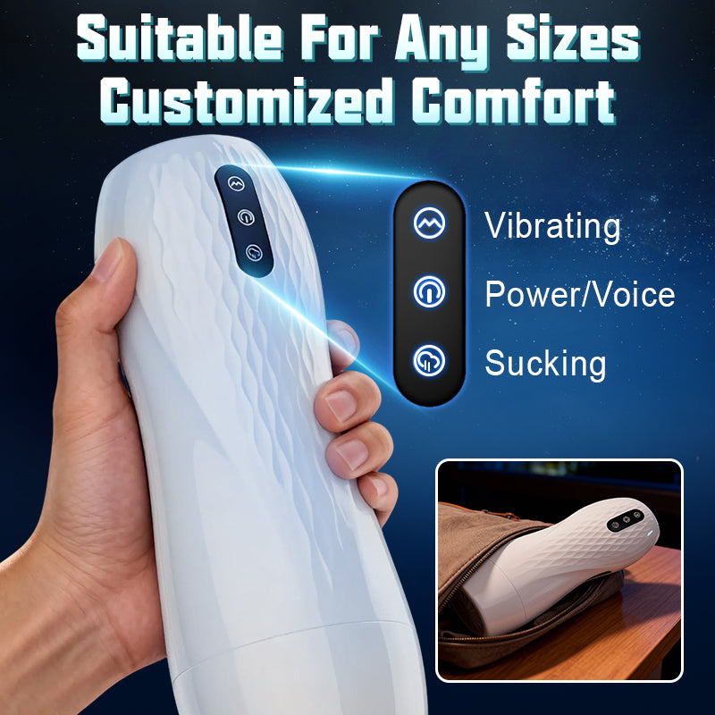 SQUIRTLOVE - Language Voice Male Stroker Masturbator With Heated Base, 5 Suction 10 Vibration
