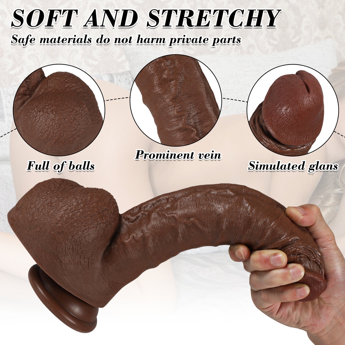 Cliff-Squirtlove Realistic Big Dildo Sex Toys, Huge Dildos with Strong Suction Cup, Skin-Like Giant Dildo for Anal Clit G-Spot Stimulation, Hands-Free Play Adult Toys for Women Couples Men