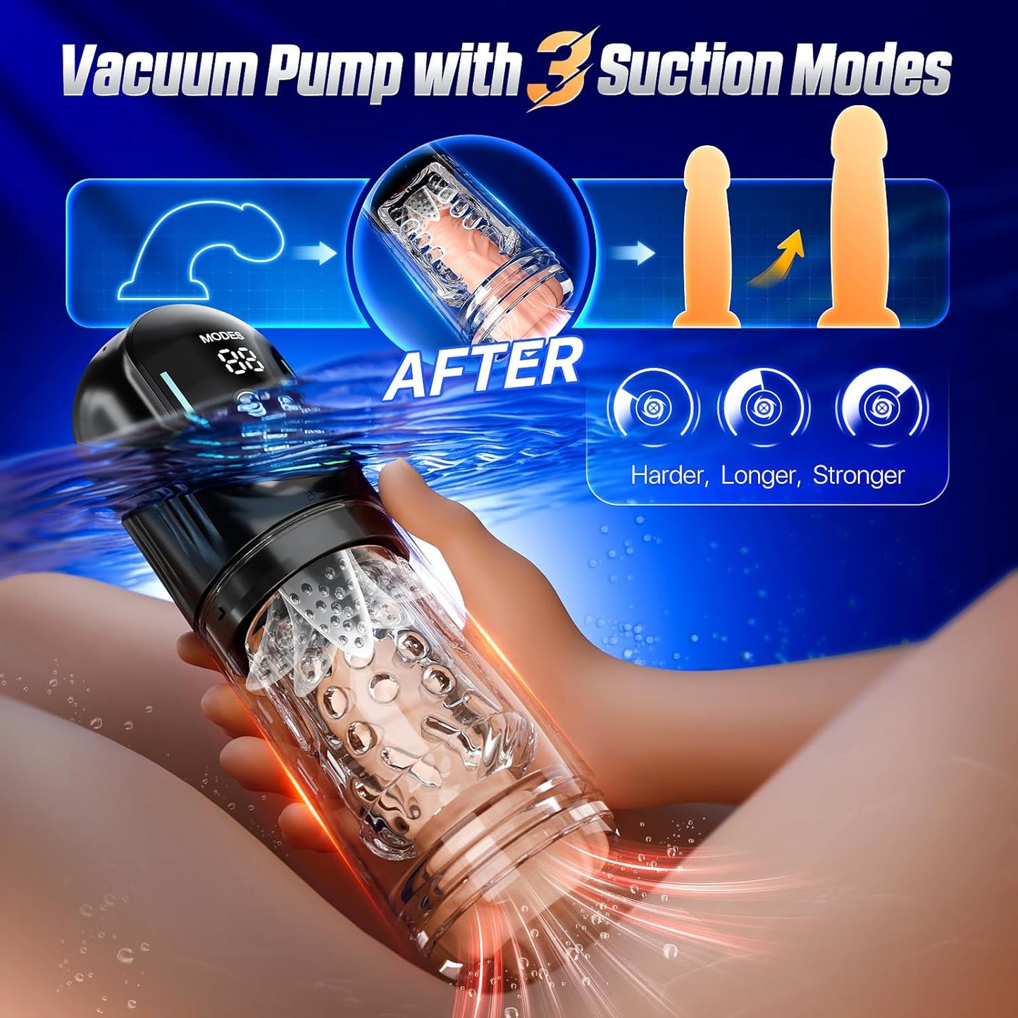 Penis Pump S002- Rechargetable Male Masturbator Stroker with 7 Sucking Thrusting Rotating & 7 Licking Modes