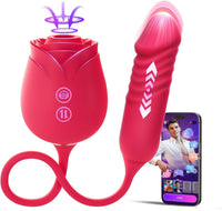 Rose Toy with Thrusting, Vibrating, Sucking Modes for Clitoral Nipple Stimulation Anal Double-Ended G Spot Vibrator Dildo App Control