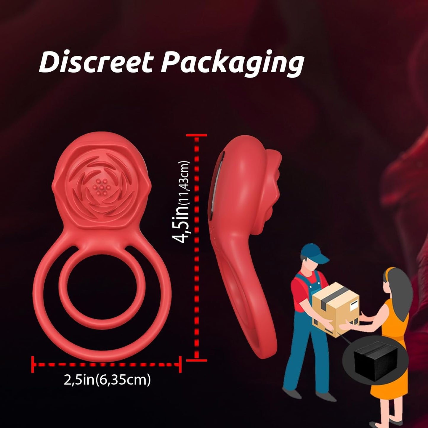 Vibrating Cock Ring with Rose Clitoral Stimulator, 7 Vibrations Male Couple Sex Toy